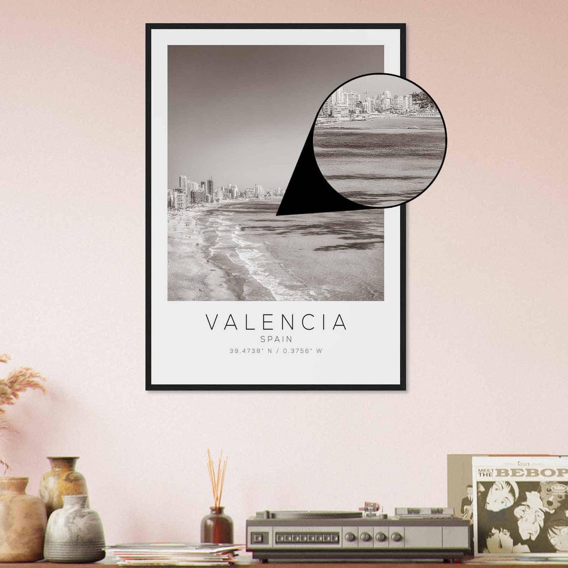 Valencia Spain Beach Rocky Headland Coast Black White Poster - Image 4