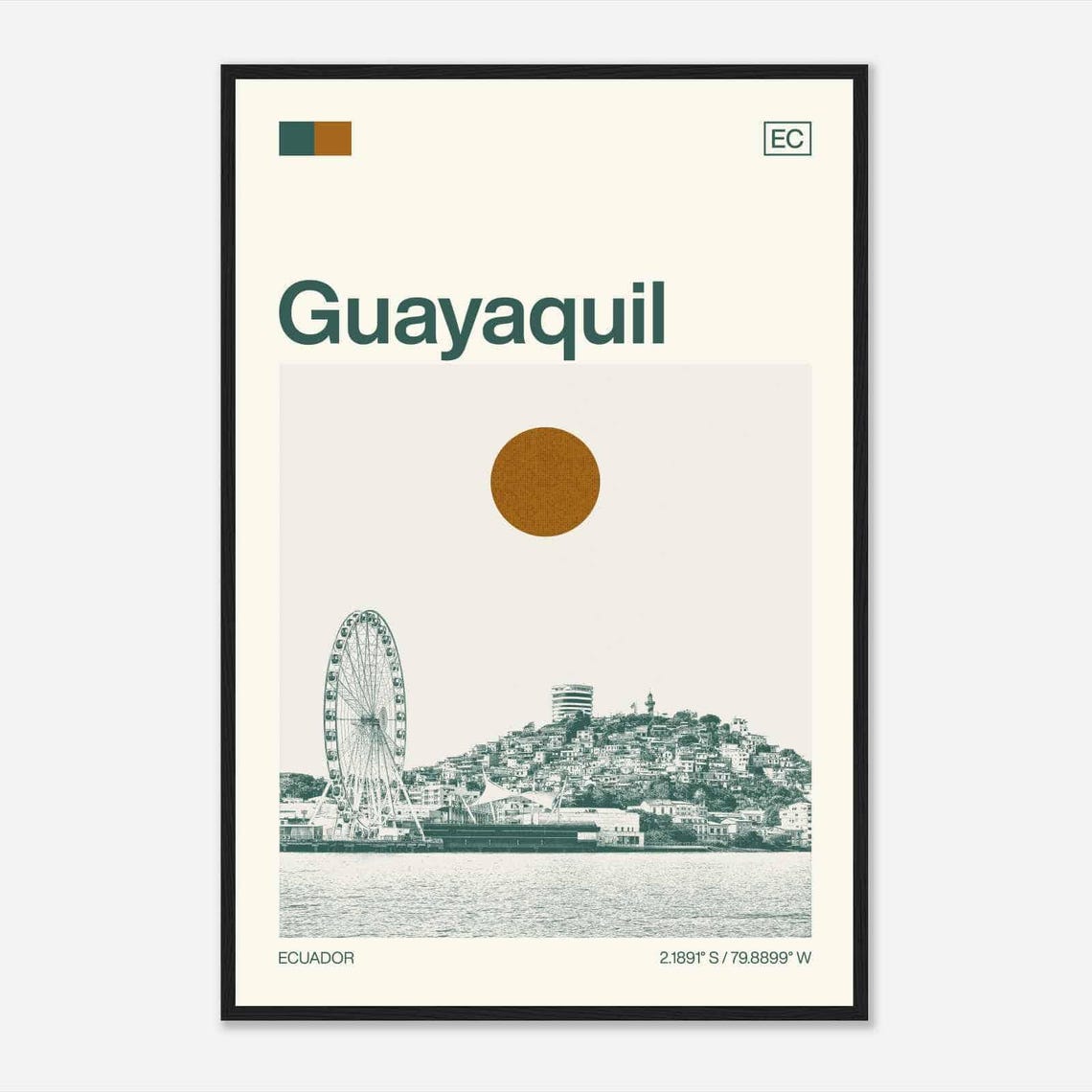 Guayaquil Ecuador Minimalist Monochrome Travel Photo Poster