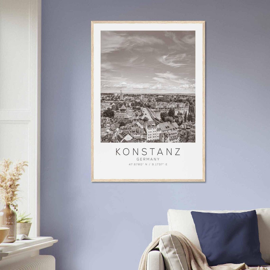Konstanz Germany Black White Old Town Riverside City View Poster - Image 2