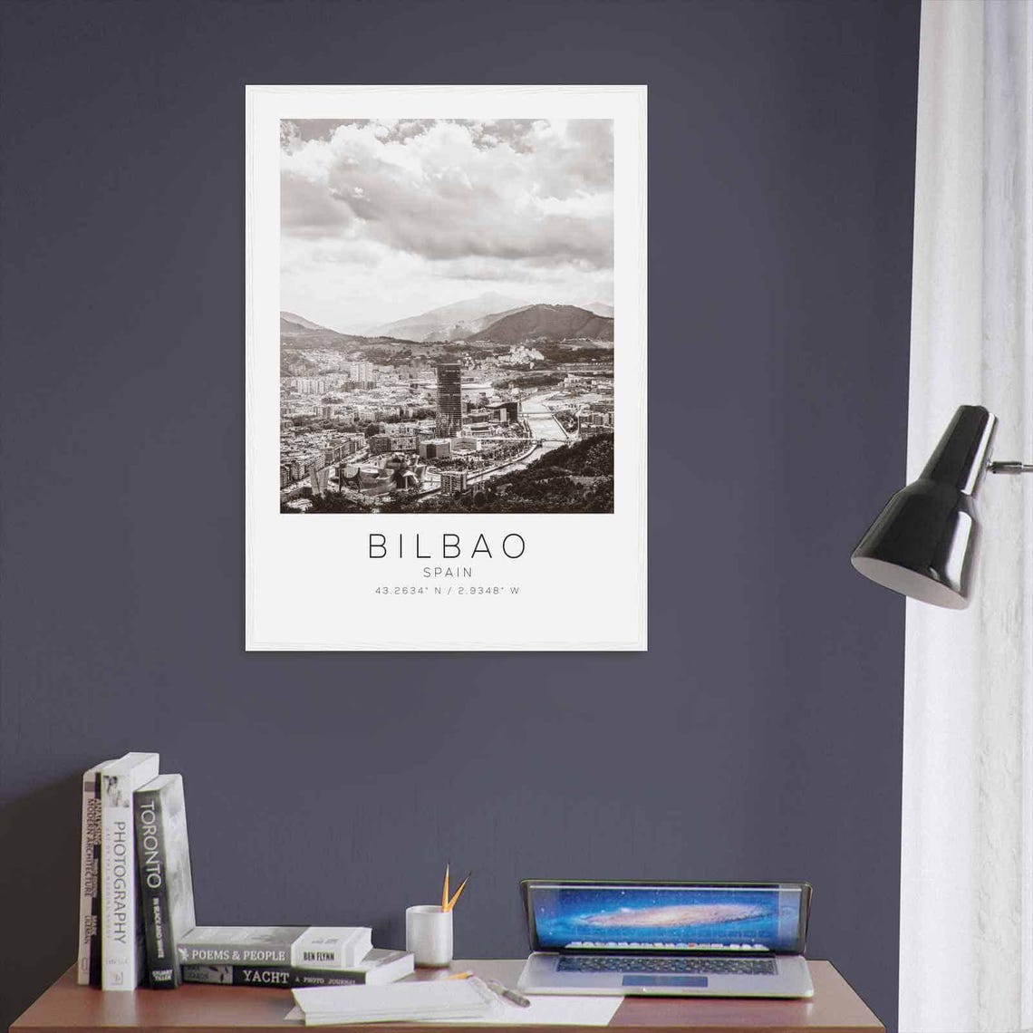 Bilbao Spain Aerial River Cityscape Black White Photo Poster - Image 3