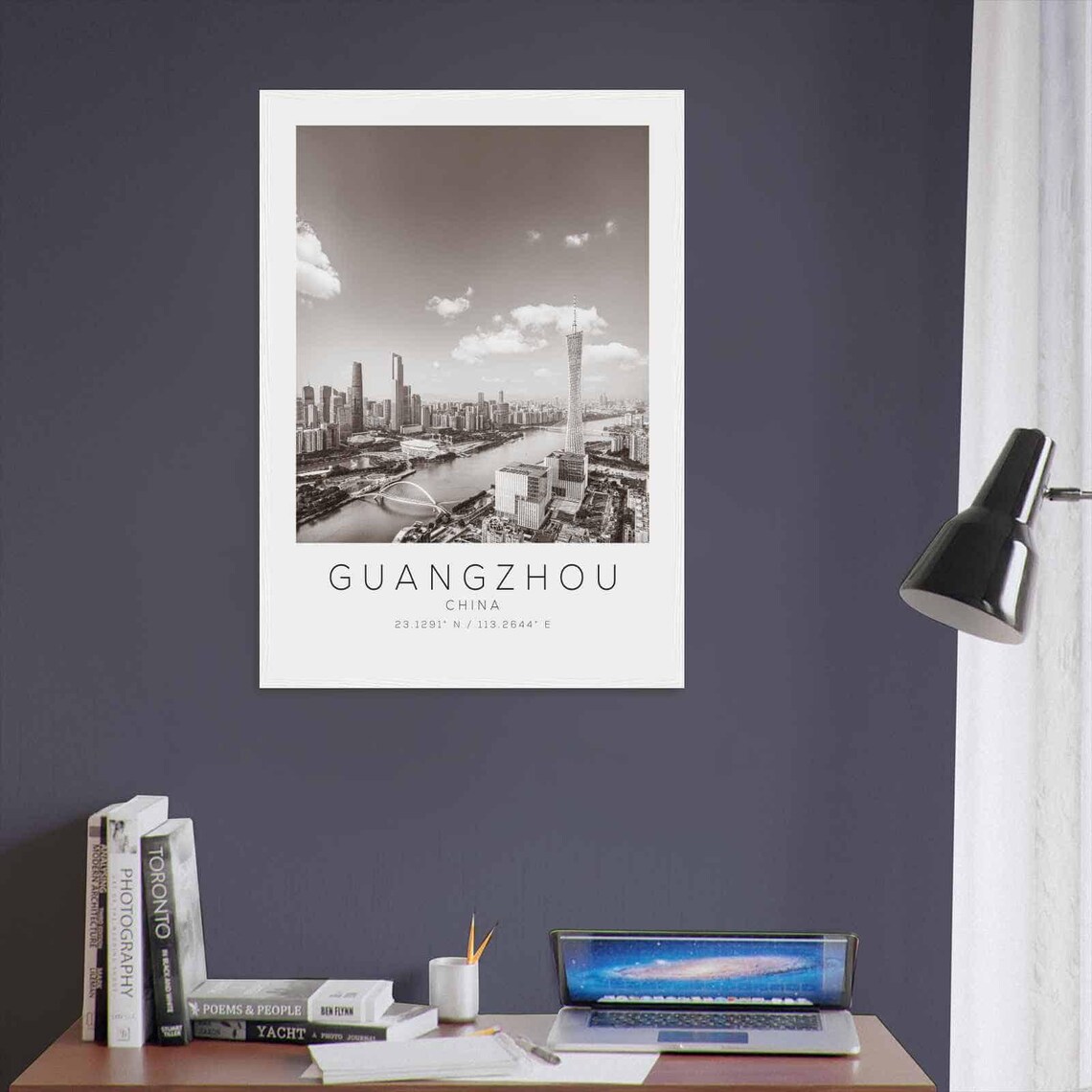 Guangzhou China Black and White Skyline Canton Tower Aerial Poster - Image 3