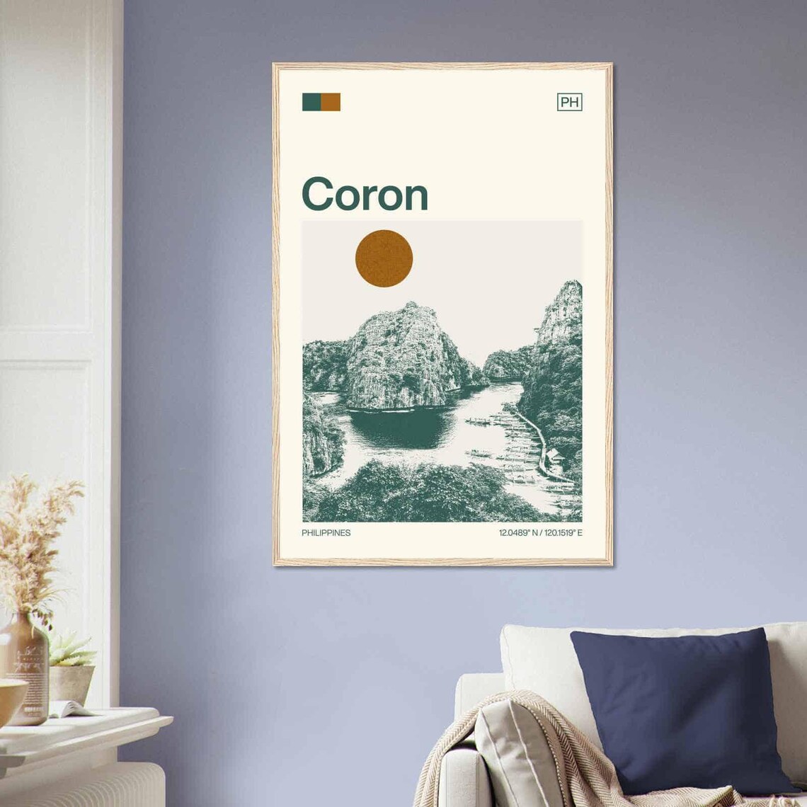 Coron Philippines Karst Islands Lagoon Boats Minimalist Travel Poster - Image 2