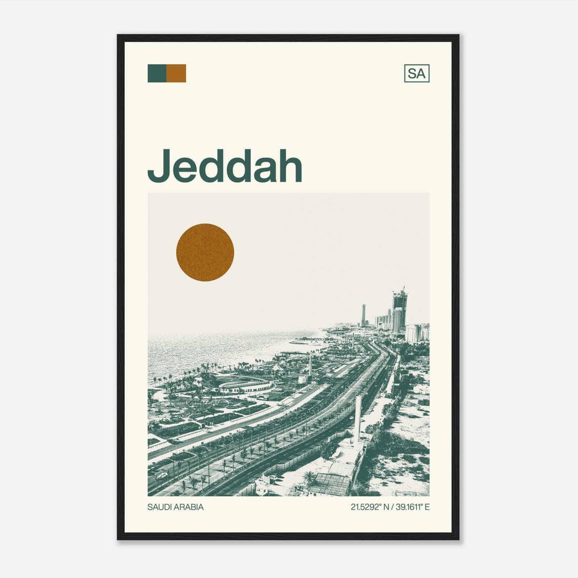Jeddah Saudi Arabia Coast Road Palm Minimalist Travel Poster