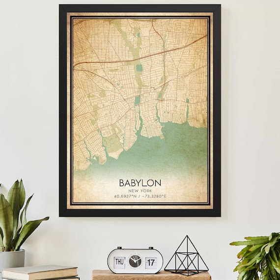 Vintage Babylon New York Long Island Town Street Map Wall Poster