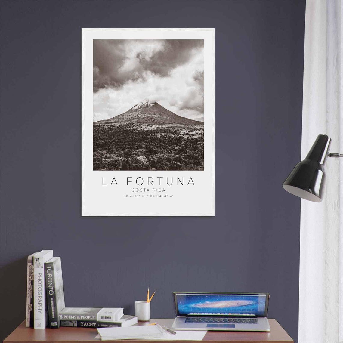 La Fortuna Costa Rica Black White Volcano Jungle View Poster - Image 3