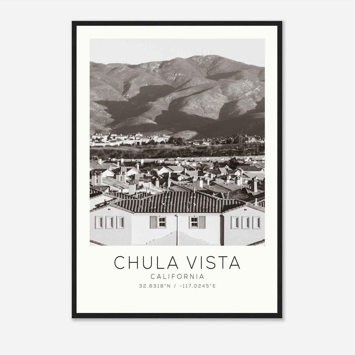 Chula Vista California Rooftops Mountain Backdrop Home Poster