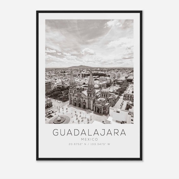Guadalajara Mexico Black and White Cathedral Plaza Aerial Poster