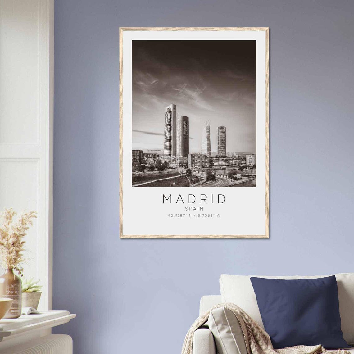 Madrid Spain Cuatro Torres Skyline Black and White Photo Poster - Image 2