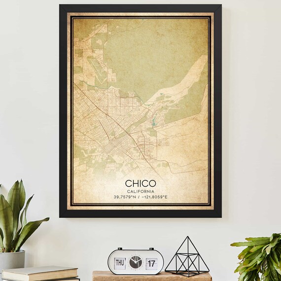 Vintage Chico California Detailed City Street Map Custom Art Poster