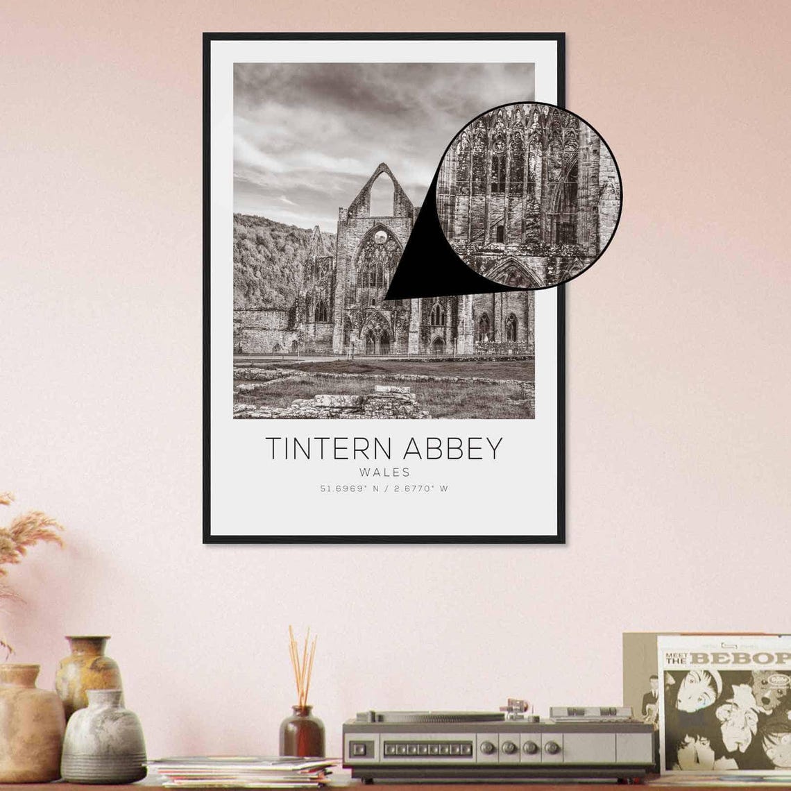 Tintern Abbey Wales Gothic Ruins Black and White Photo Poster - Image 4