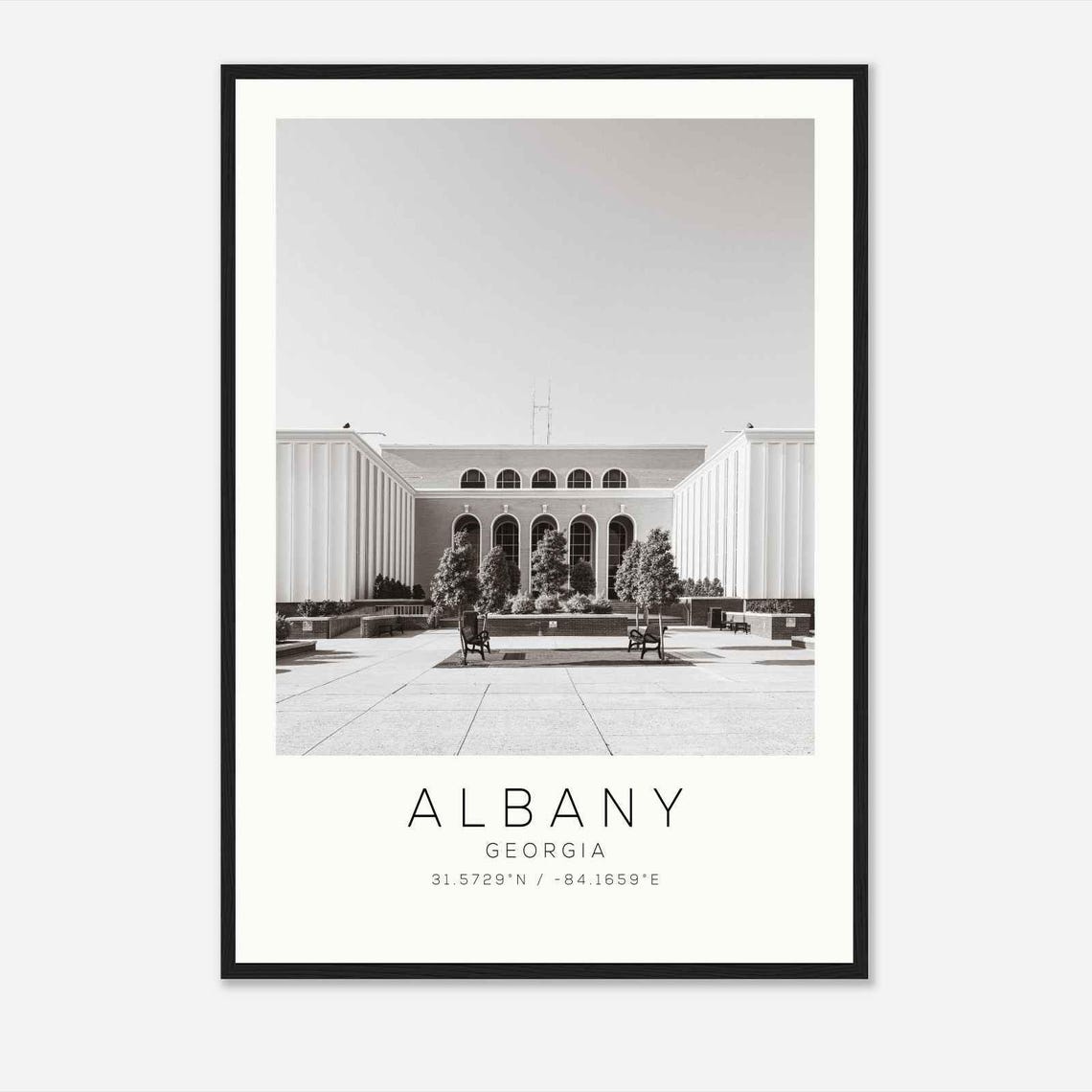 Albany Georgia Modern Civic Building Black White Photo Poster