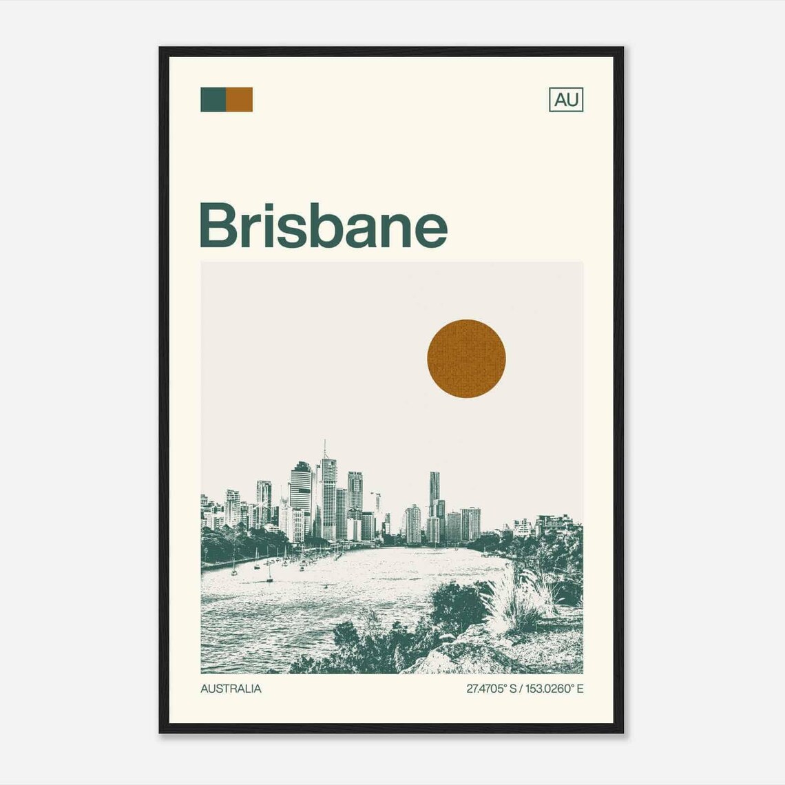Brisbane Australia Duotone River and Sailboat View Travel Poster