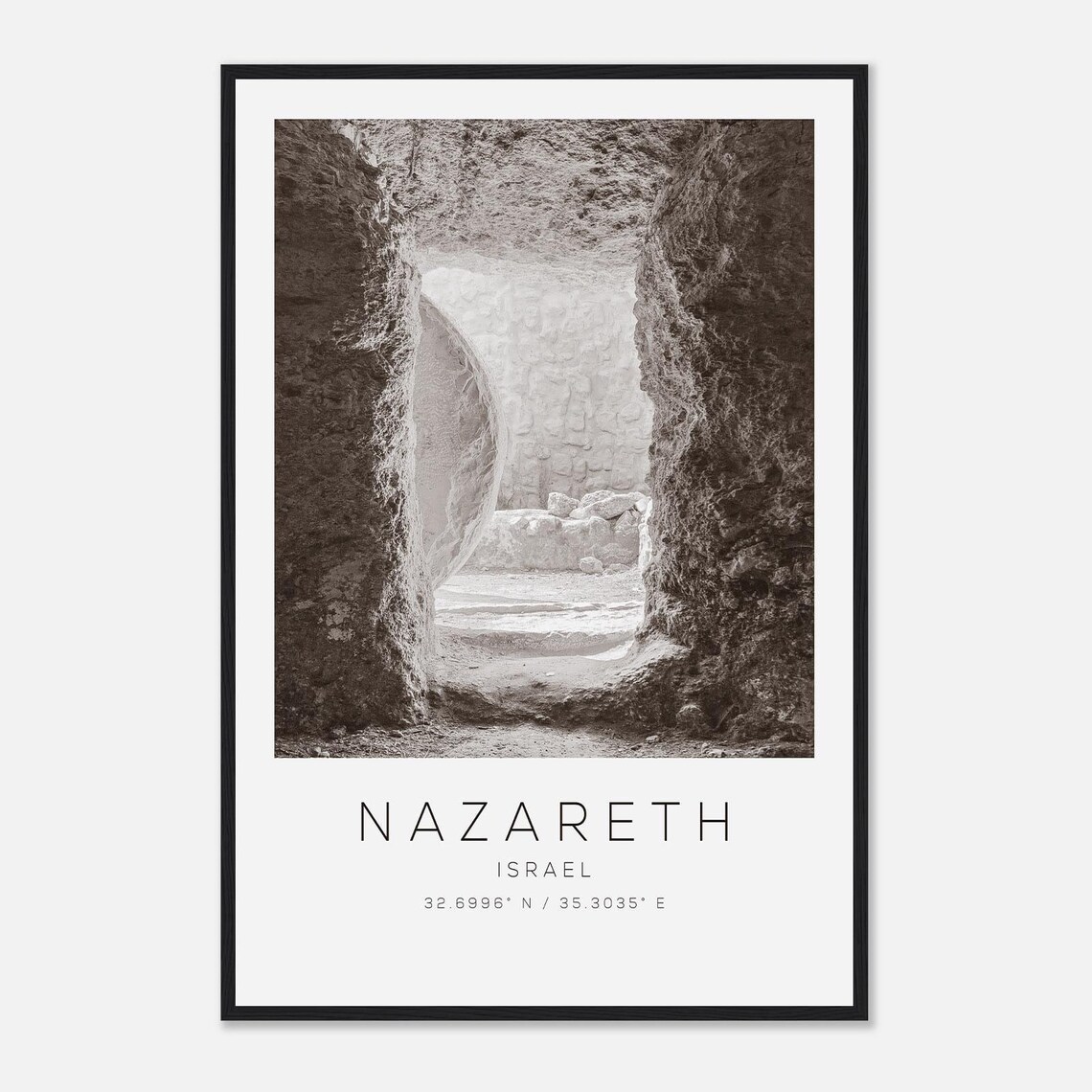 Nazareth Israel Minimalist Black And White Photo Travel Poster