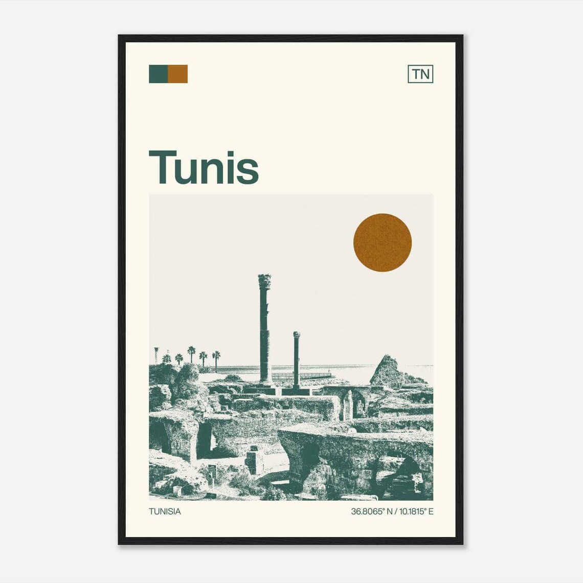 Tunis Tunisia Minimalist Monochrome Carthage Ruins Travel Poster