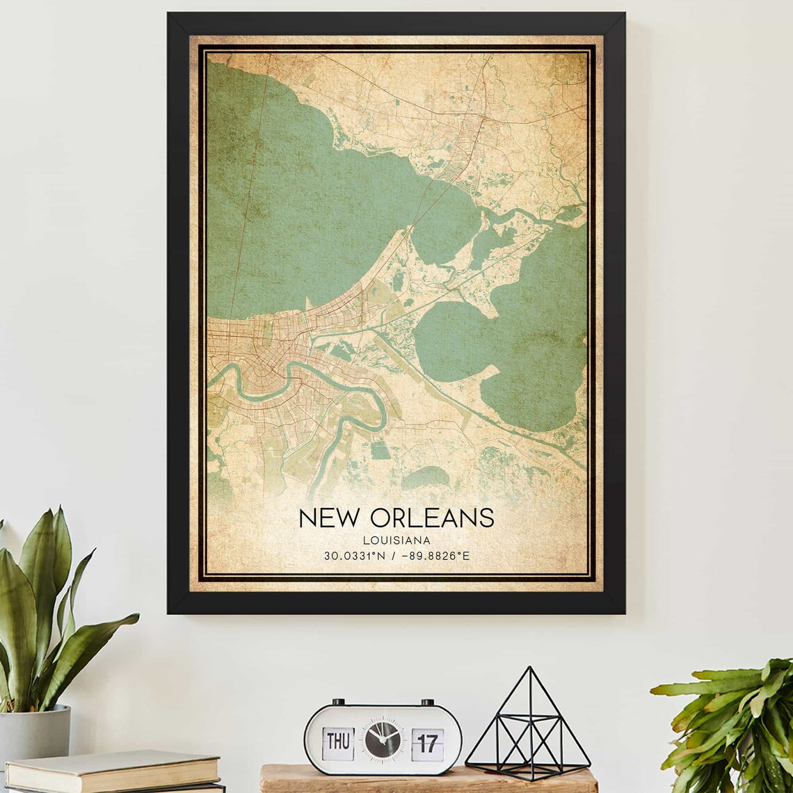 Vintage New Orleans Louisiana Map Art Print