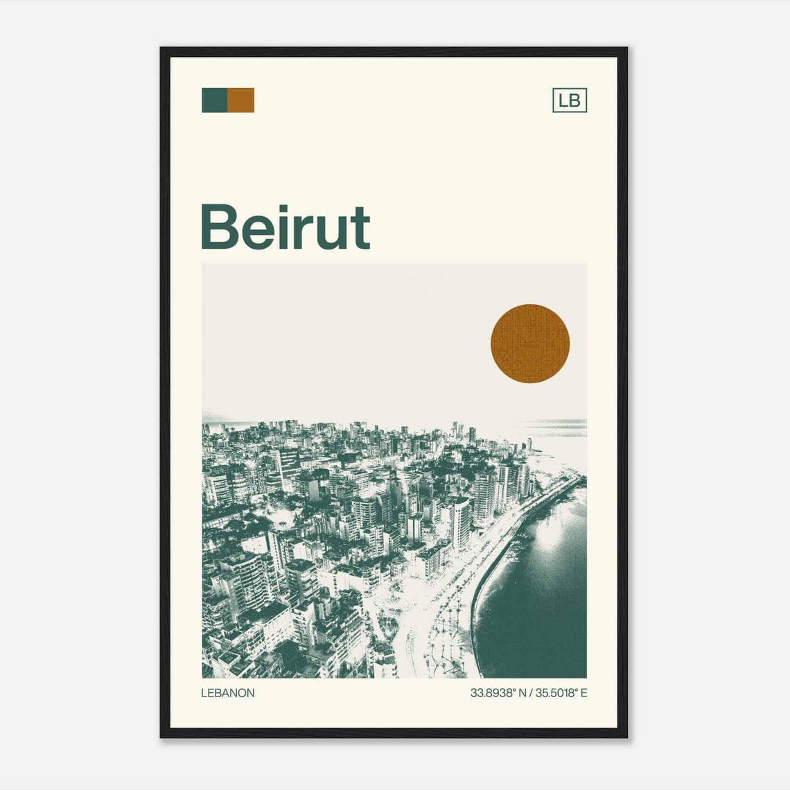 Beirut Lebanon Coastal City Skyline Vintage Style Travel Poster