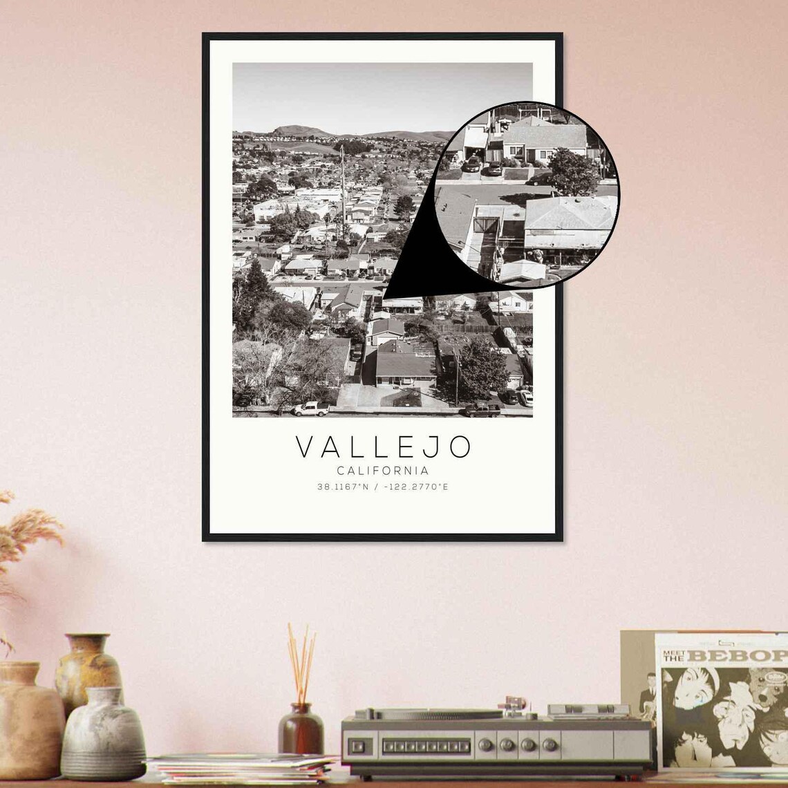 Vallejo California Neighborhood Aerial Vintage Photo Poster View - Image 4