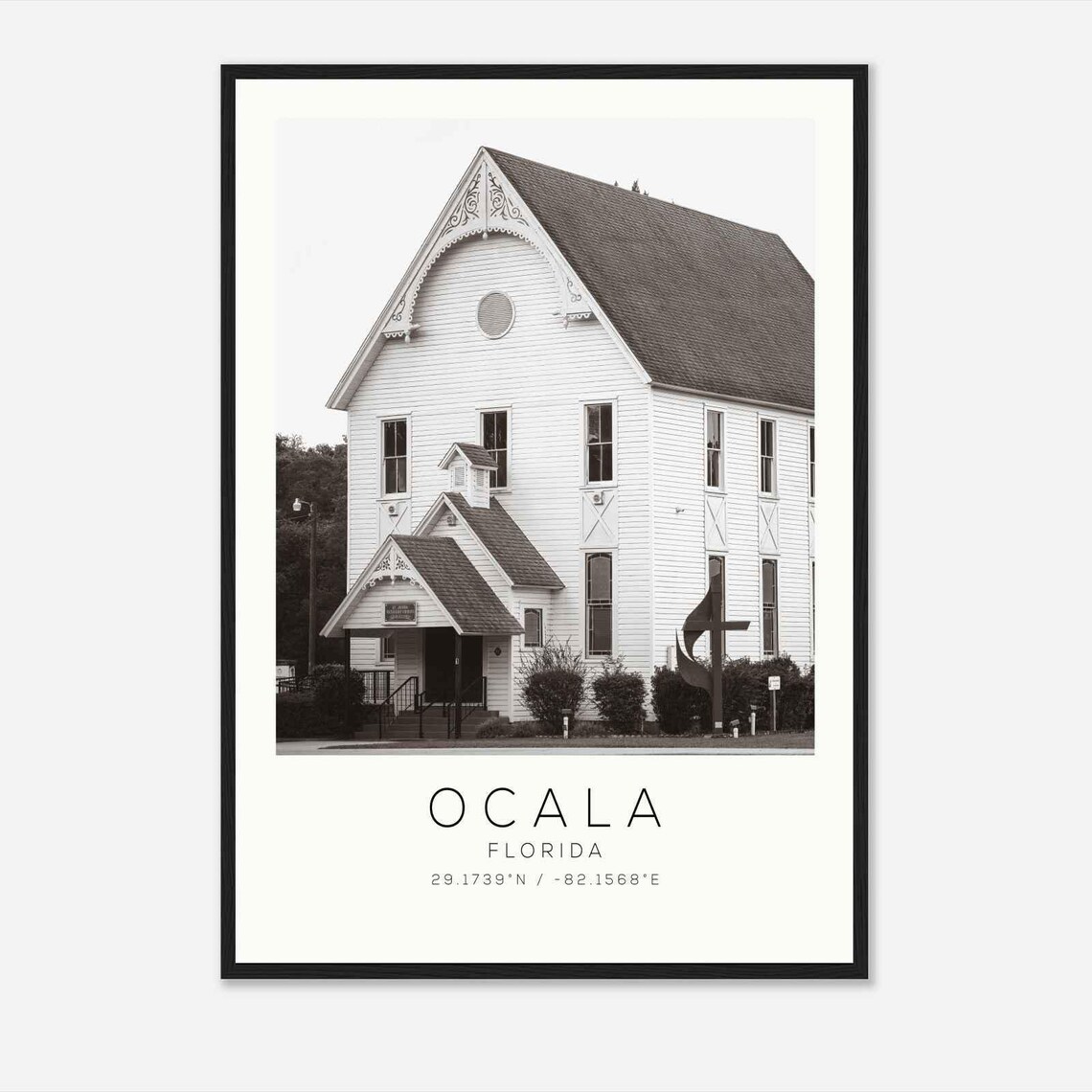 Ocala Florida Historic White Church Landmark Minimalist Travel Poster