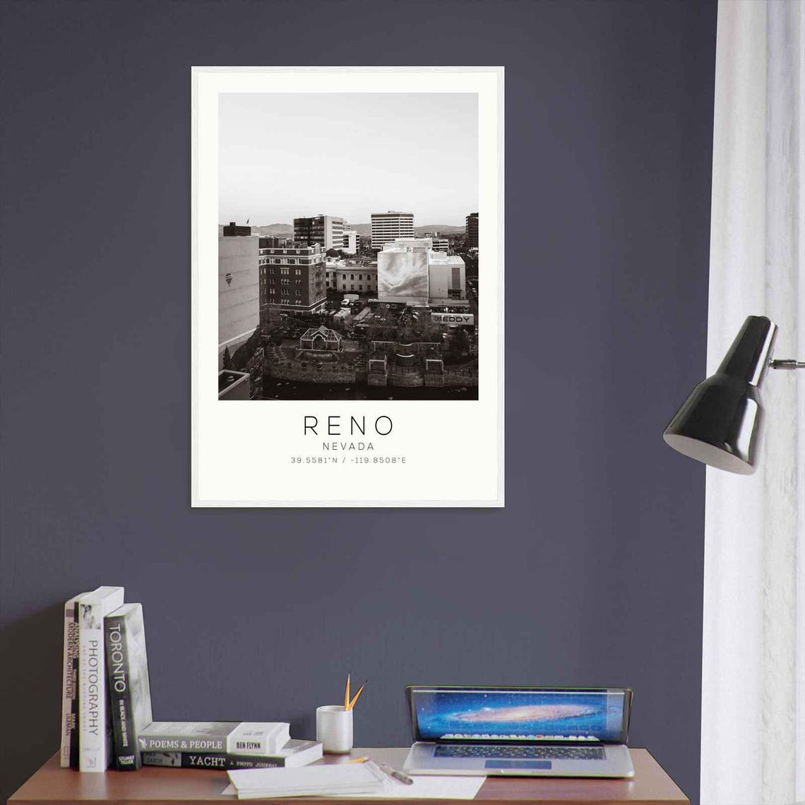 Reno Nevada Downtown Rooftop View Black and White Photo Poster - Image 3