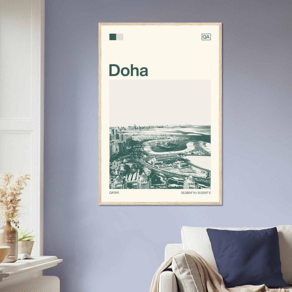 Doha Qatar Aerial Coast Skyline Minimalist Modern Travel Art Poster - Image 2