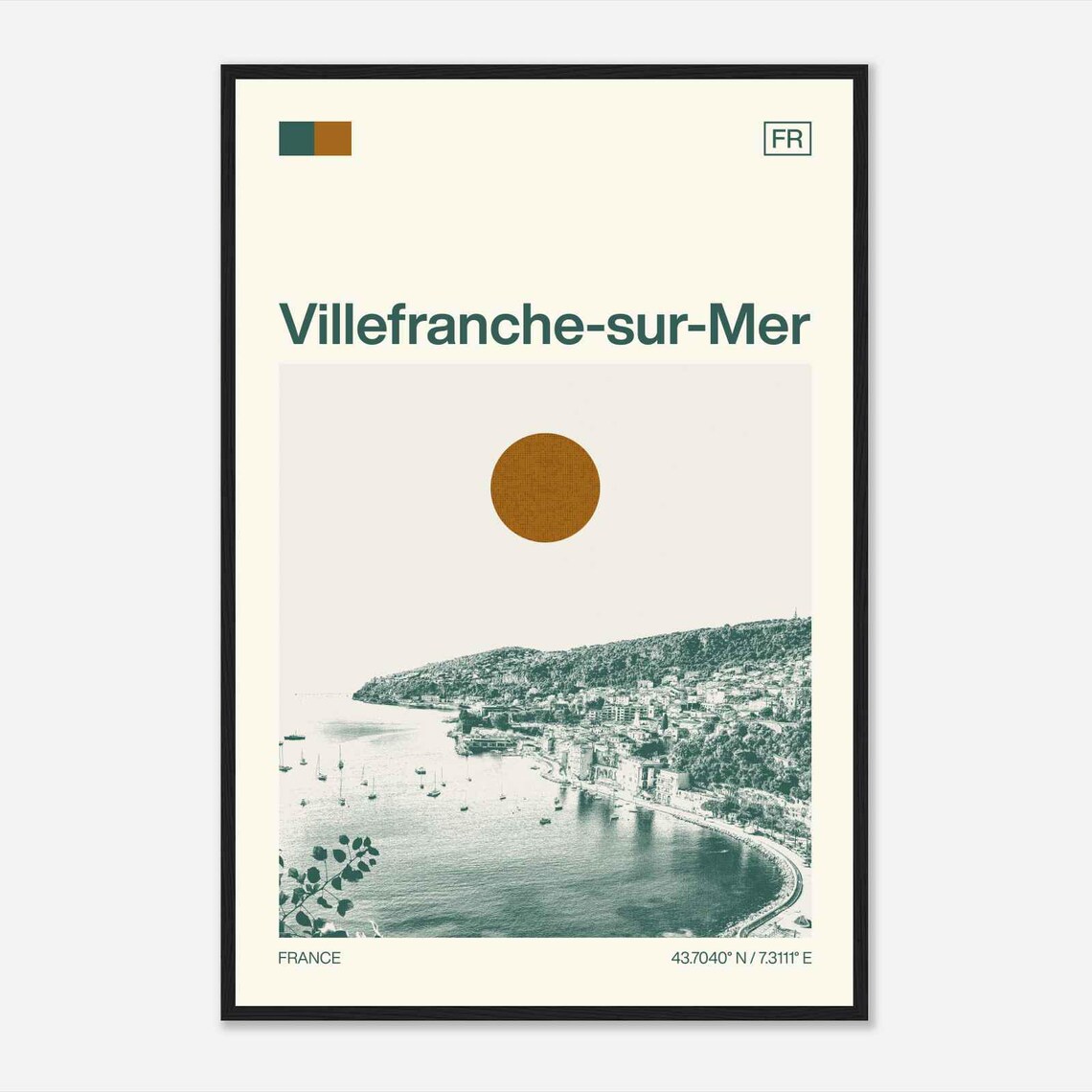 Villefranche sur Mer France Bay Sailboats Aerial Vintage Poster