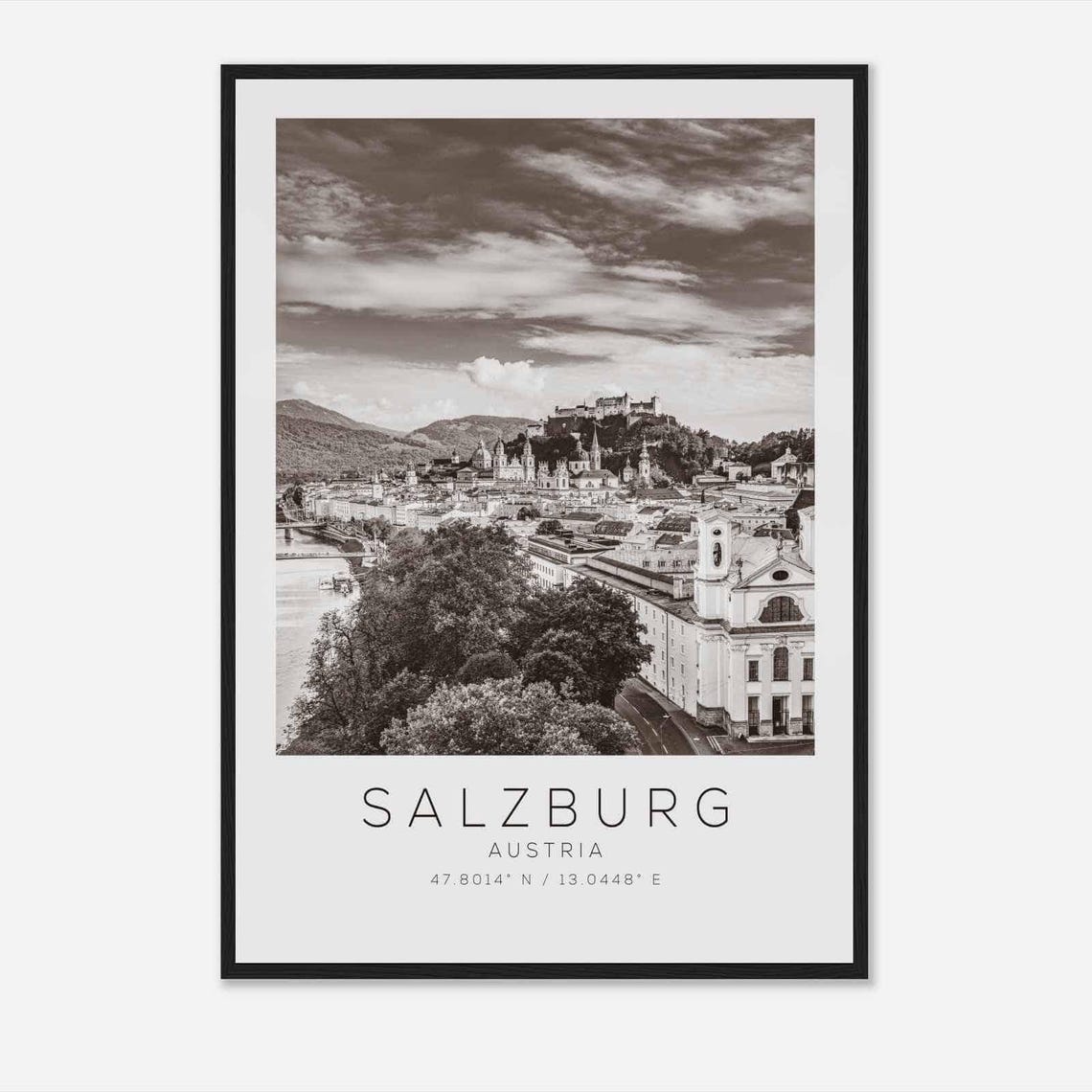 Salzburg Austria Travel Photo Poster Bw Salzburg Travel Print Minimalist Travel Poster Print Ds2