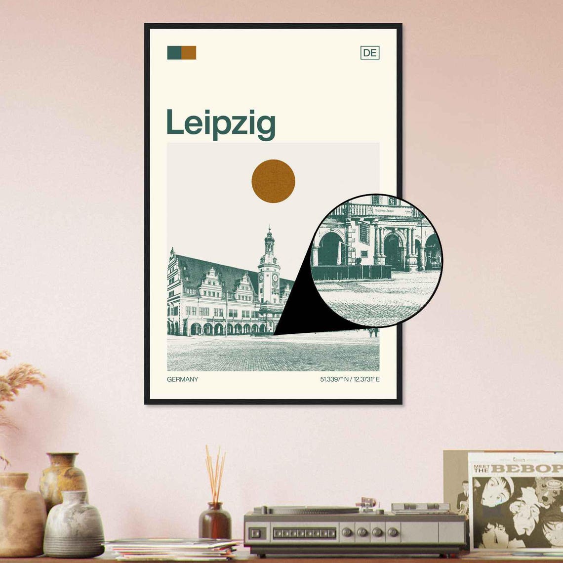Leipzig Germany Old Town Hall Market Square Duotone Travel Poster - Image 4