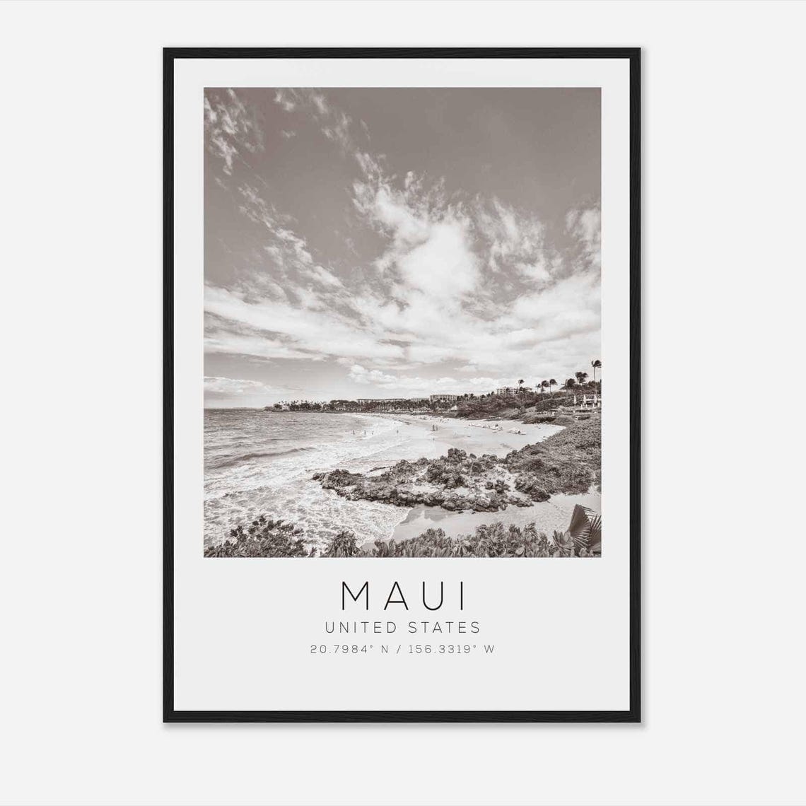 Maui United States Travel Photo Poster Bw Maui Travel Print Minimalist Travel Poster Print