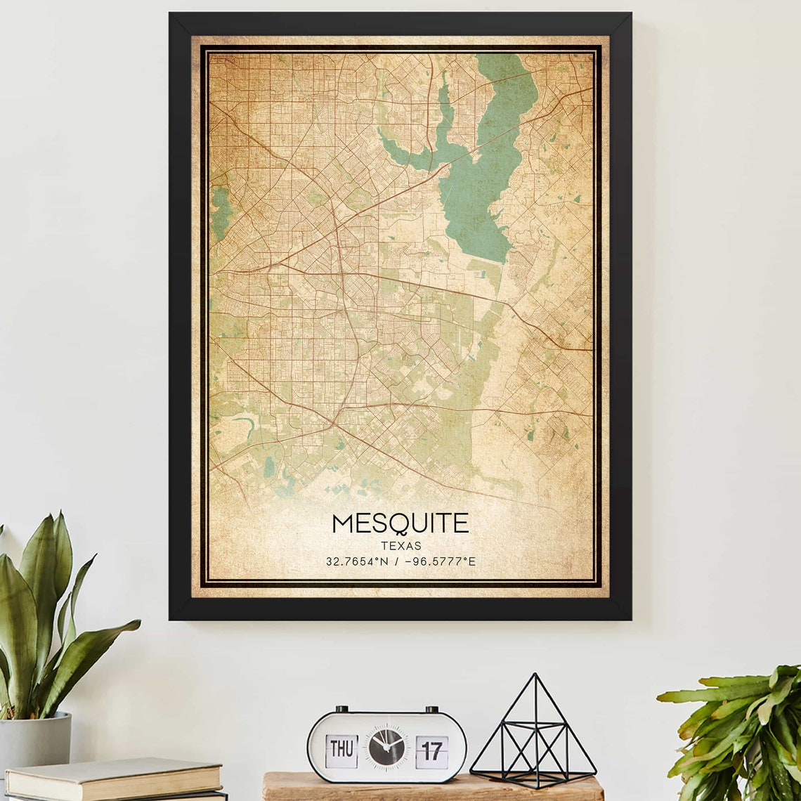 Mesquite Texas Vintage City Street Map Custom Home Decor Print