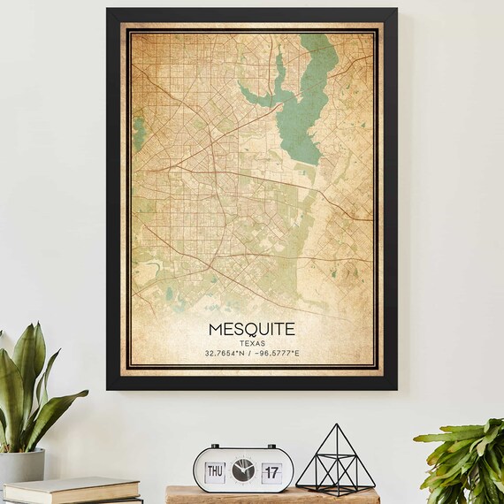 Mesquite Texas Vintage City Street Map Custom Home Decor Print