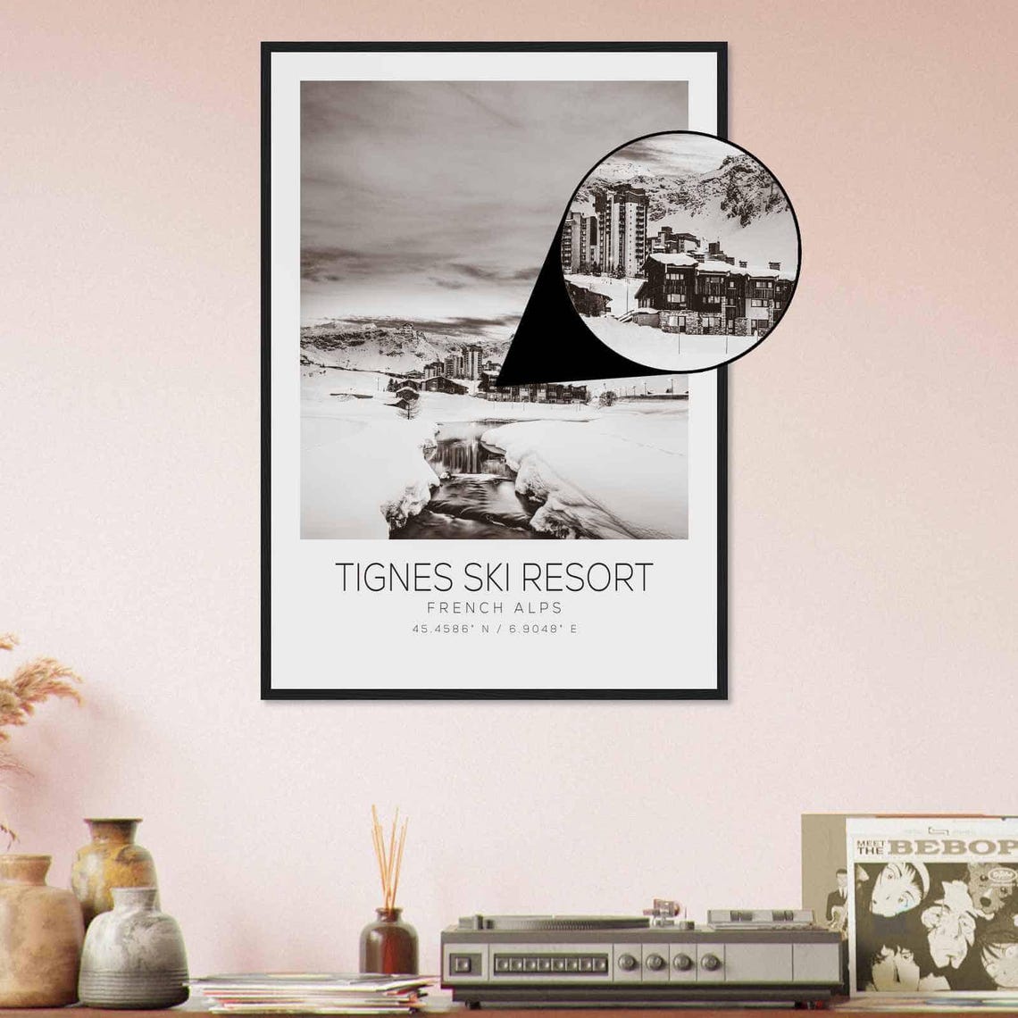 Tignes Ski Resort French Alps Travel Photo Poster Bw Tignes Ski Resort Travel Print Minimalist Travel Poster Print - Image 4