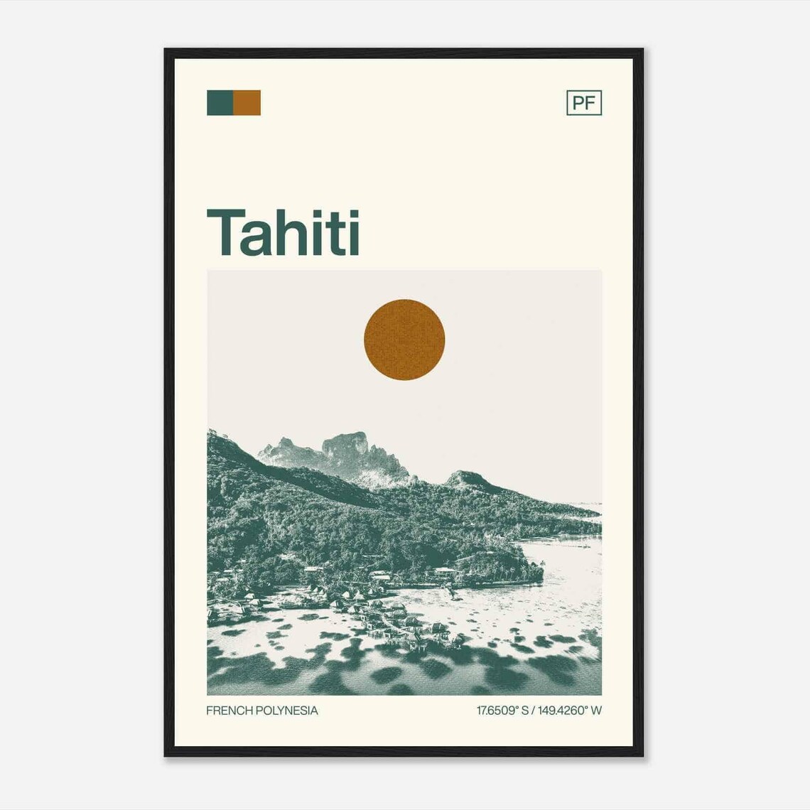 Tahiti French Polynesia Minimalist Monochrome Photo Travel Poster