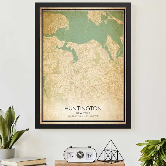 Vintage Huntington New York Map Long Island Coastal Art Poster
