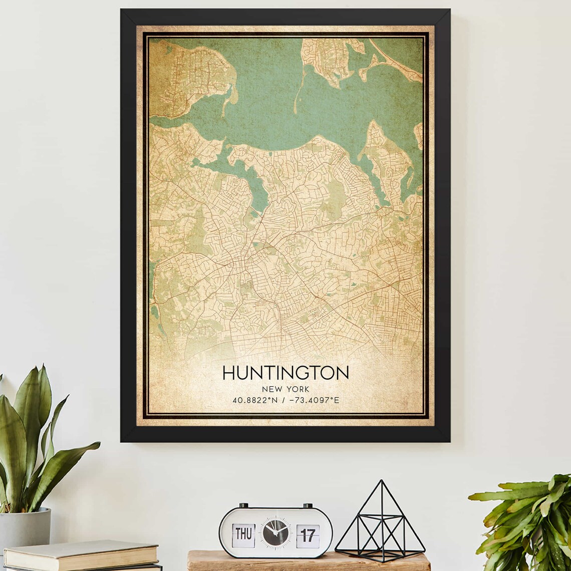 Vintage Huntington New York Map Long Island Coastal Art Poster
