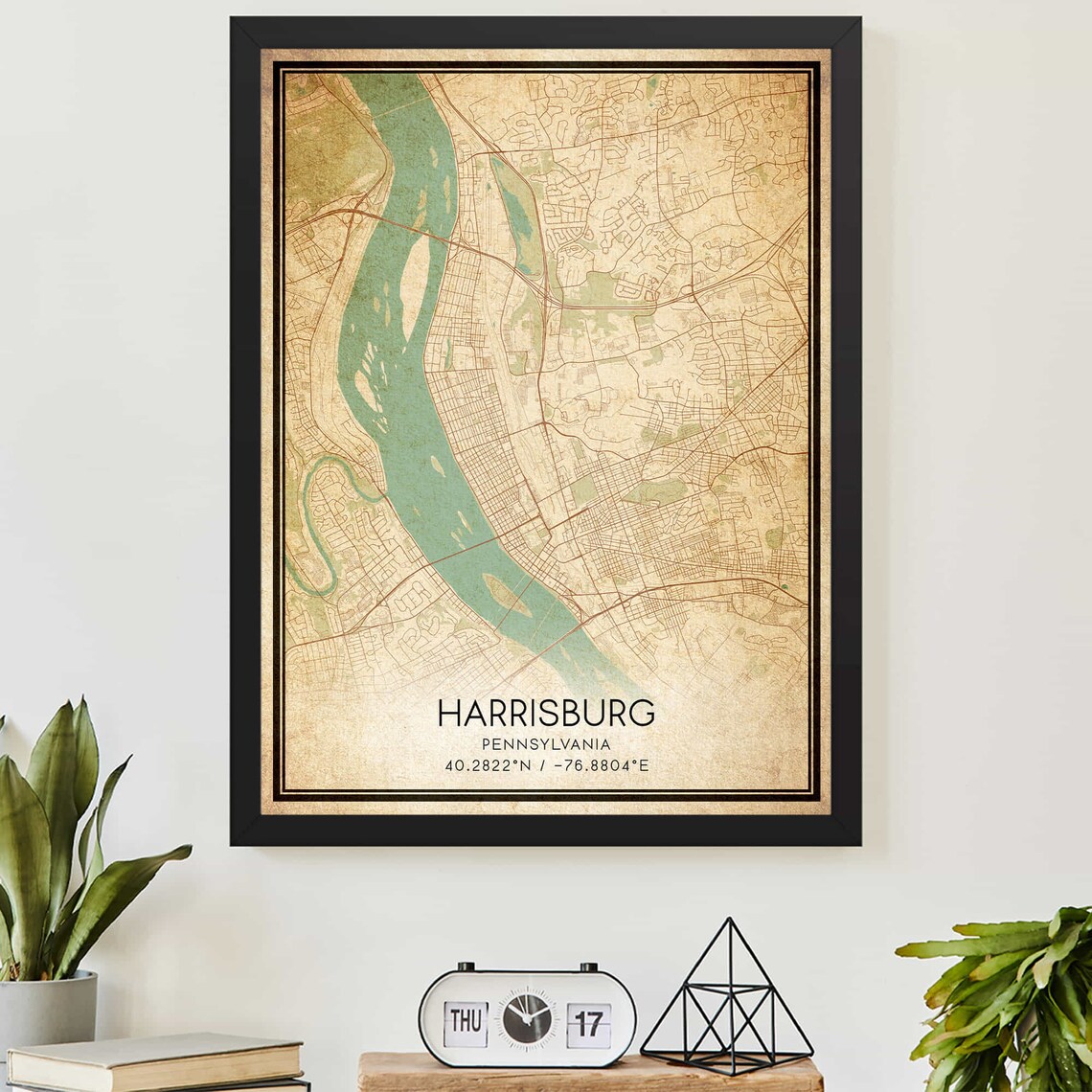 Harrisburg Pennsylvania Vintage Street Map Custom Decor Poster