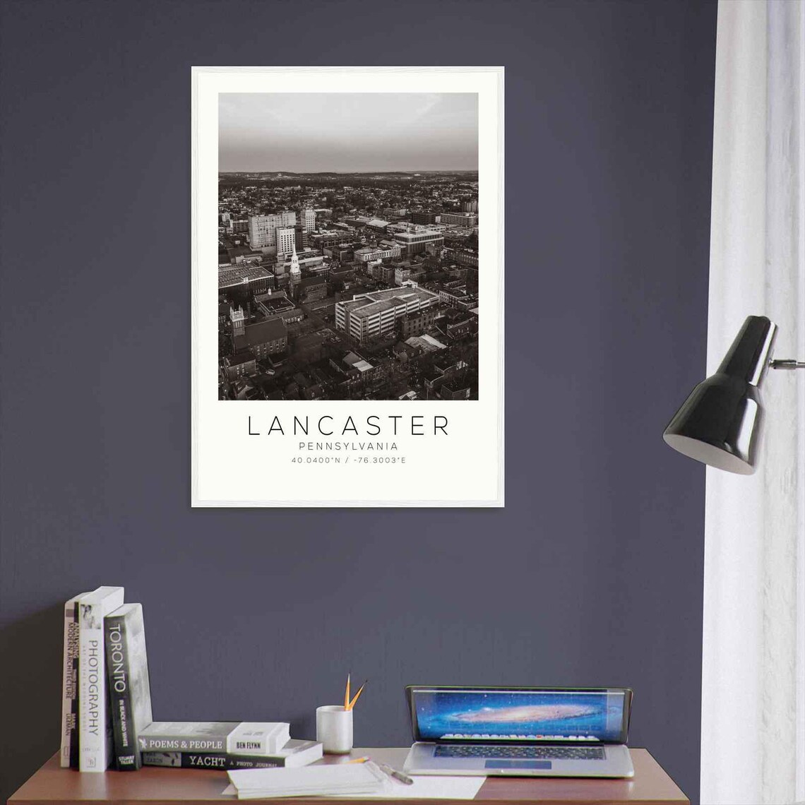Lancaster Pennsylvania Downtown Aerial Black White Photo Poster - Image 3