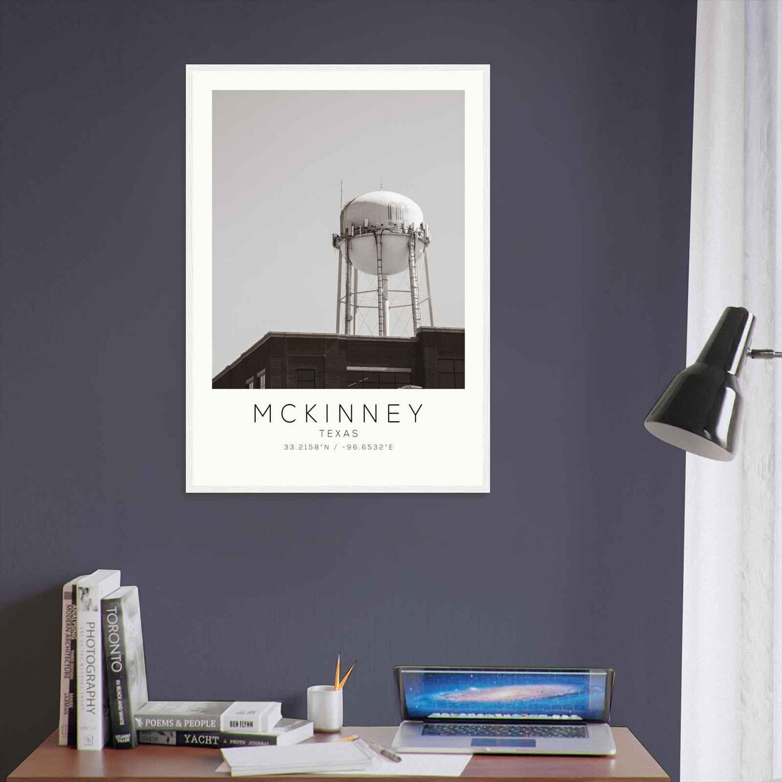 McKinney Texas Downtown Water Tower Black And White Photo Poster - Image 3