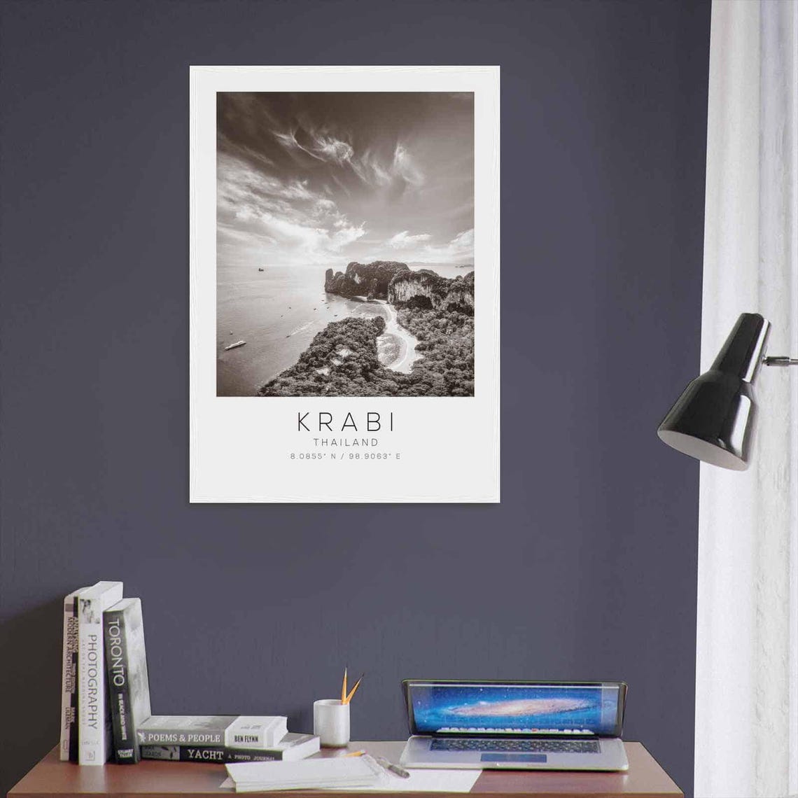 Krabi Thailand Black White Limestone Cliffs Island Beach Poster - Image 3
