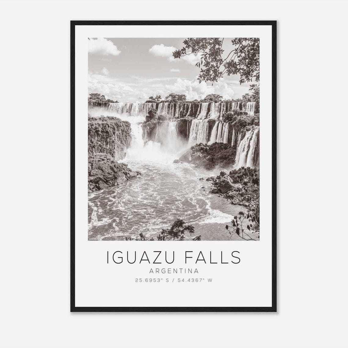 Iguazu Falls Argentina Travel Photo Poster Bw Iguazu Falls Travel Print Minimalist Travel Poster Print