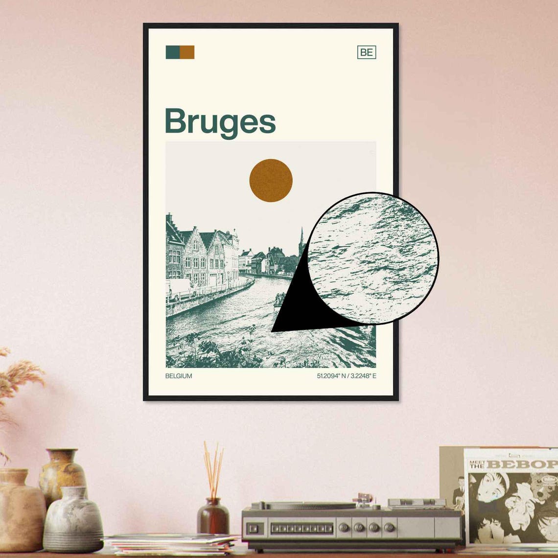 Bruges Belgium Historic Canal Duotone View Art Travel Poster - Image 4