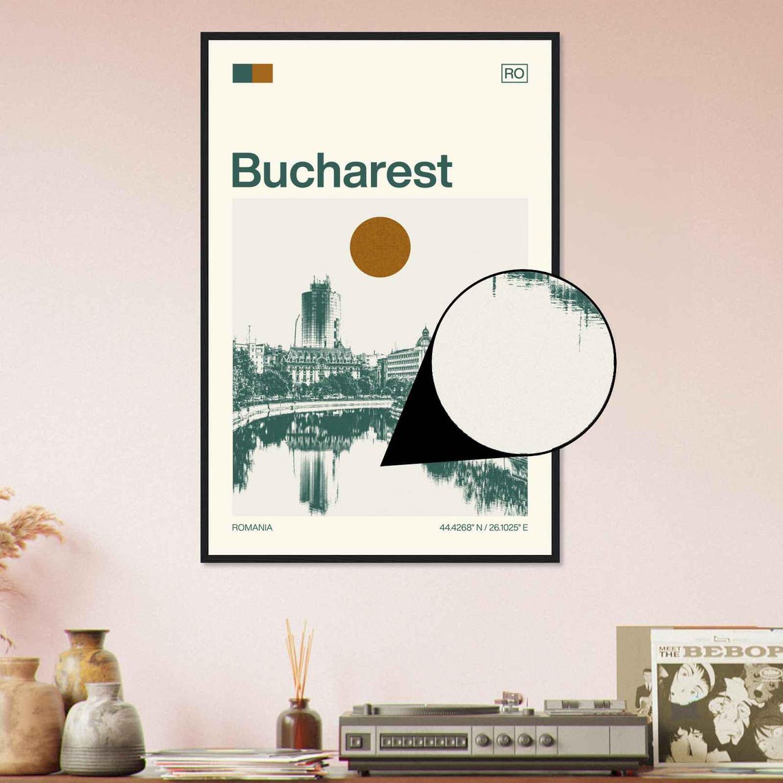Bucharest Romania City Center Duotone View Art Travel Poster - Image 4
