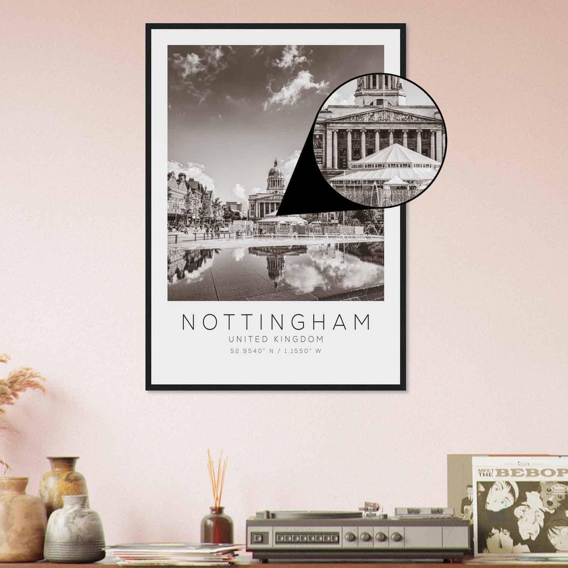 Nottingham United Kingdom Council House Fountain Black White Poster - Image 4