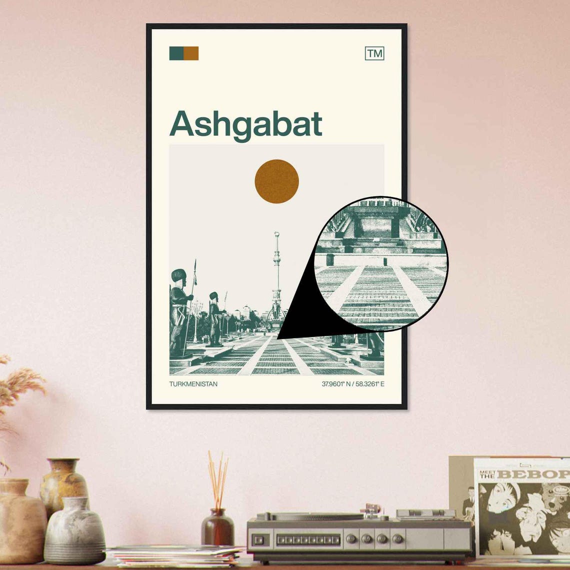 Ashgabat Turkmenistan Monument Avenue Duotone View Art Poster - Image 4