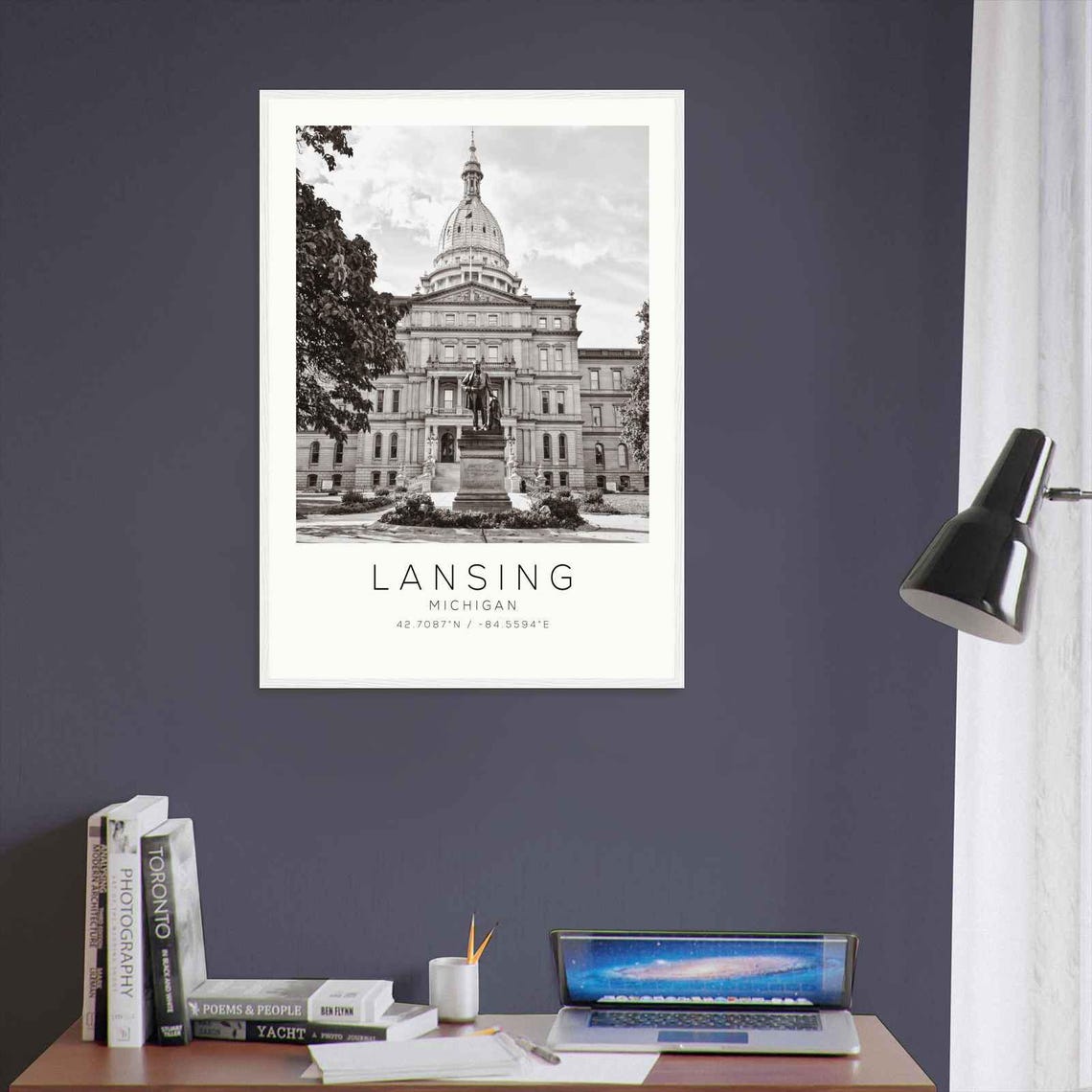 Lansing Michigan State Capitol Black And White Travel Photo Poster - Image 3