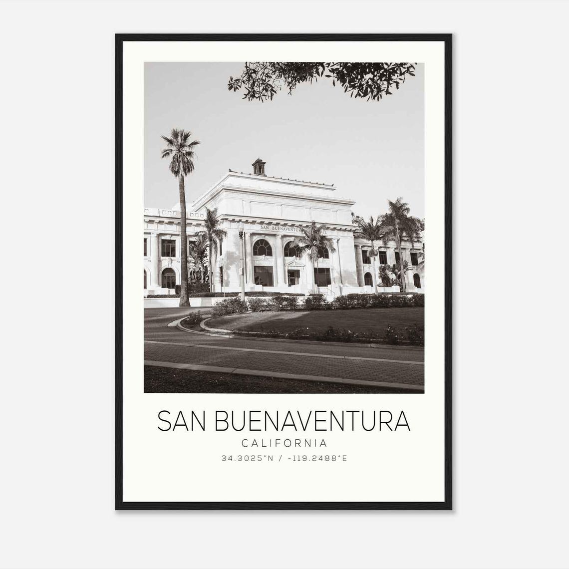 San Buenaventura California Photo Travel Poster San Buenaventura Travel Print Minimalist Travel Print