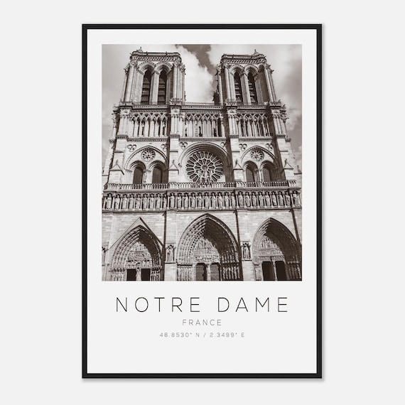 Notre Dame Paris France Monochrome Cathedral Photography Poster