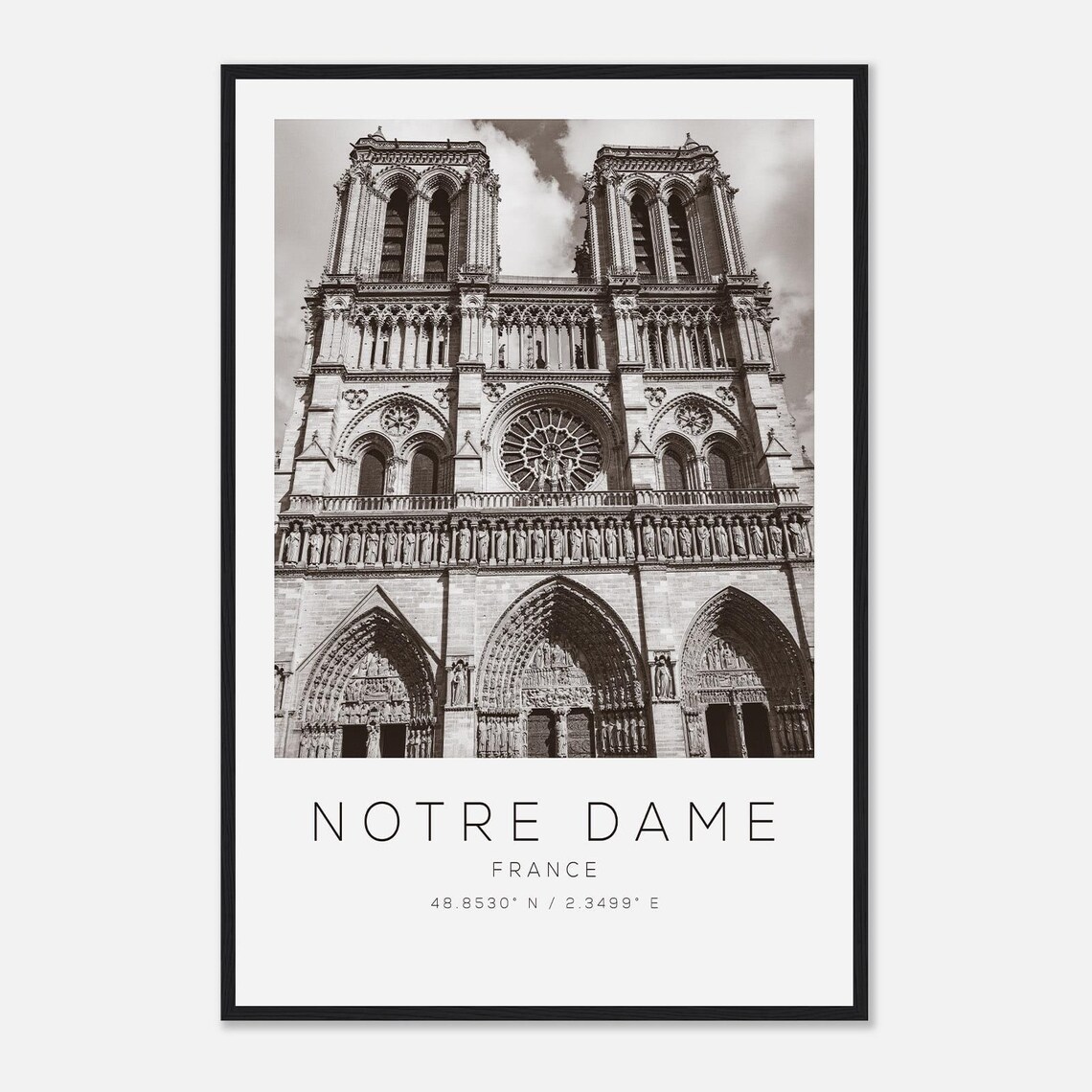 Notre Dame Paris France Monochrome Cathedral Photography Poster