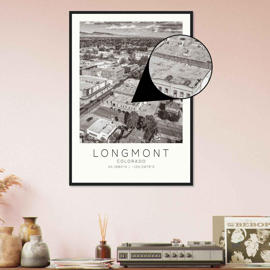 Longmont Colorado Downtown Aerial Front Range Mountains View Poster - Image 4