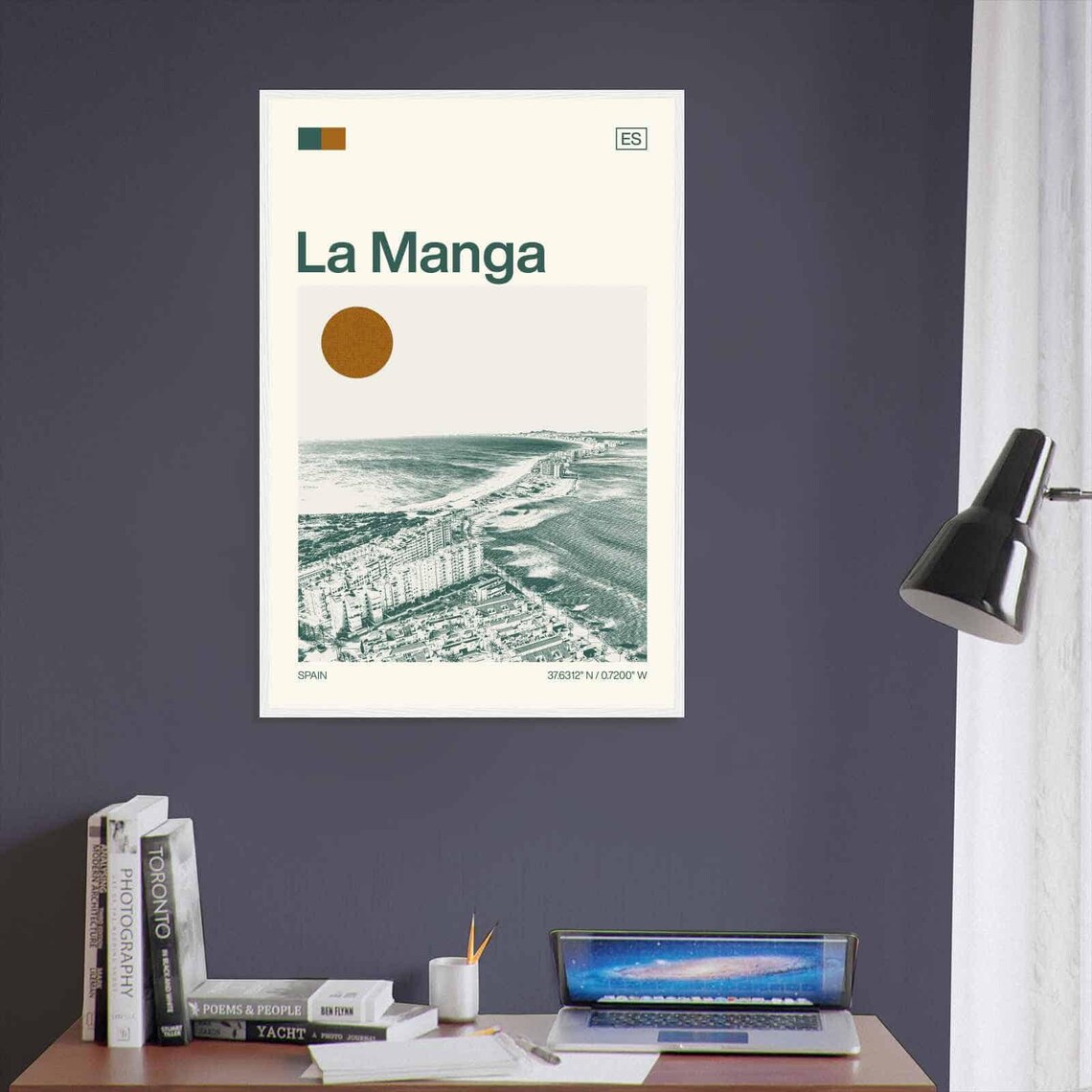 La Manga Spain Coastal Strip Aerial Beach View Duotone Travel Poster - Image 3