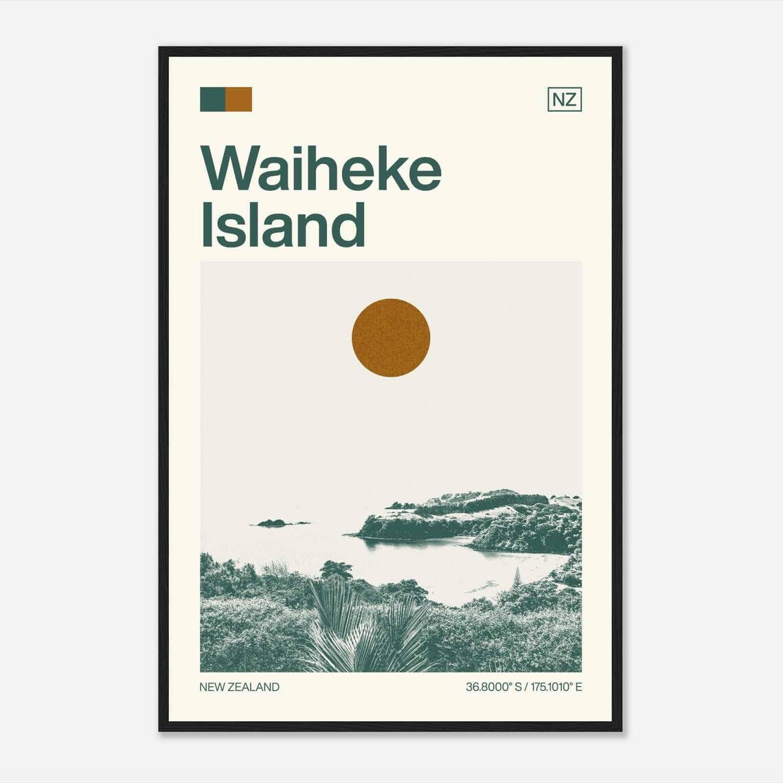 Waiheke Island New Zealand Coast Aerial Vintage Travel Poster